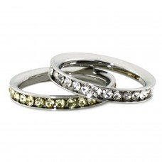 Stainless Steel Eternity 3mm Clear & Citrine Color Crystal Stackable Rings (2 pieces) Set