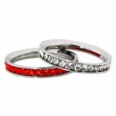 Stainless Steel Eternity 3mm Clear & Hyacinth Color Crystal Stackable Rings (2 pieces) Set