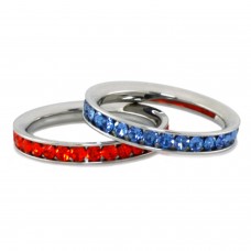 Stainless Steel Eternity 3mm Blue Sapphire & Hyacinth Color Crystal Stackable Rings (2 pieces) Set