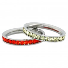 Stainless Steel Eternity 3mm Citrine & Hyacinth Color Crystal Stackable Rings (2 pieces) Set