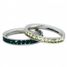 Stainless Steel Eternity 3mm Citrine & Emerald Color Crystal Stackable Rings (2 pieces) Set