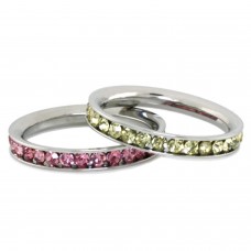 Stainless Steel Eternity 3mm Citrine & Rosaline Color Crystal Stackable Rings (2 pieces) Set