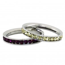 Stainless Steel Eternity 3mm Citrine & Amethyst Color Crystal Stackable Rings (2 pieces) Set