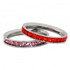 Stainless Steel Eternity 3mm Hyacinth & Rosaline Color Crystal Stackable Rings (2 pieces) Set