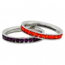 Stainless Steel Eternity 3mm Hyacinth & Amethyst Color Crystal Stackable Rings (2 pieces) Set