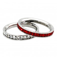 Stainless Steel Eternity 3mm Ruby & Clear Color Crystal Stackable Rings (2 pieces) Set