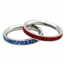 Stainless Steel Eternity 3mm Ruby & Blue Sapphire Color Crystal Stackable Rings (2 pieces) Set