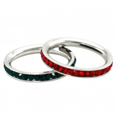 Stainless Steel Eternity 3mm Ruby & Emerald Color Crystal Stackable Rings (2 pieces) Set