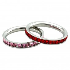 Stainless Steel Eternity 3mm Ruby & Rosaline Color Crystal Stackable Rings (2 pieces) Set