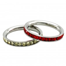 Stainless Steel Eternity 3mm Ruby & Citrine Color Crystal Stackable Rings (2 pieces) Set