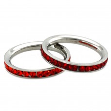 Stainless Steel Eternity 3mm Ruby & Hyacinth Color Crystal Stackable Rings (2 pieces) Set