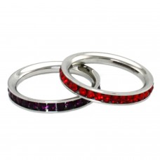 Stainless Steel Eternity 3mm Ruby & Amethyst Color Crystal Stackable Rings (2 pieces) Set