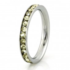 Stainless Steel Eternity 3mm Citrine Color Crystal Stackable Ring