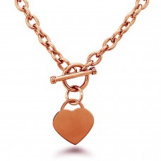 Rose Gold Plated Stainless Steel Heart Charm Toggle Necklace