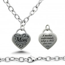 Stainless Steel Mom Inspirational Words Heart Charm Necklace