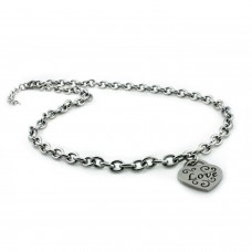 Stainless Steel  Floral Love Heart Charm Necklace