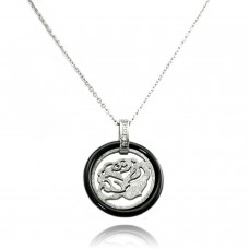 Stainless Steel Round Ceramic Element Rose Medallion Pendant