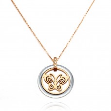 Stainless Steel Round Ceramic Element Butterfly Pendant