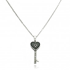 Stainless Steel Black Ceramic Element Heart Key Charm Pedant