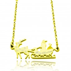 Gold Plated Stainless Steel Merry Christmas Santa Sleigh Necklace