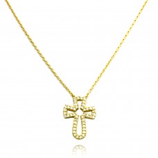 18K Yellow Gold Plated Christian Cross Necklace