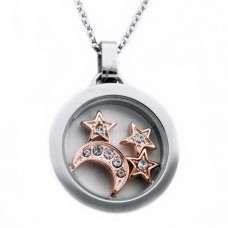 Stainless Steel Moon & Star Glass Pendant