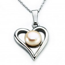 Stainless Steel Heart Pearl Pendant