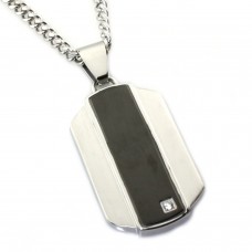 Stainless Steel Two-Tone CZ Dog Tag Pendant