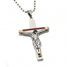 Tri-Tone Stainless Steel Jesus Cross Pendant