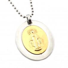 Stainless Steel Two-Tone Mother Mary Oval Pendant