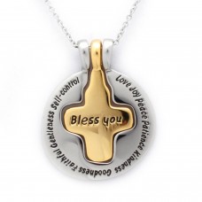 Two-Tone Stainless Steel Bless You Detachable Disc Cross Pendant