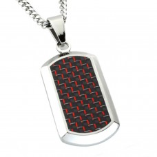 Stainless Steel Black & Red Carbon Fiber Inlay Dog Tag Pendant