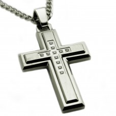 Stainless Steel Layered Cubic Zirconia Cross Pendant