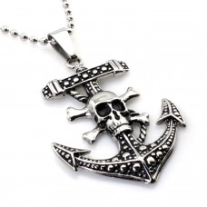 Stainless Steel Pirate Anchor Skull Pendant