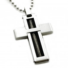 Stainless Steel Cross Cable Inlay Pendant