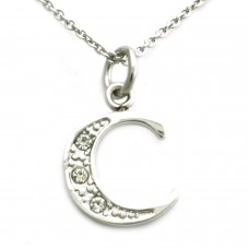 Stainless Steel Letter C Cubic Zirconia Alphabet Pendant