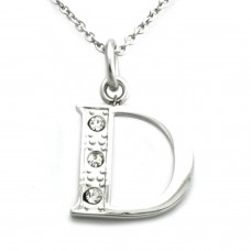 Stainless Steel Letter D Cubic Zirconia Alphabet Pendant