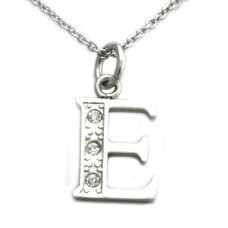 Stainless Steel Letter E Cubic Zirconia Alphabet Pendant