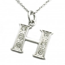 Stainless Steel Letter H Cubic Zirconia Alphabet Pendant