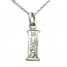 Stainless Steel Letter I Cubic Zirconia Alphabet Pendant