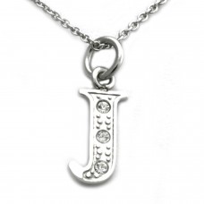 Stainless Steel Letter J Cubic Zirconia Alphabet Pendant