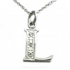 Stainless Steel Letter L Cubic Zirconia Alphabet Pendant