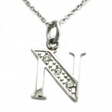 Stainless Steel Letter N Cubic Zirconia Alphabet Pendant