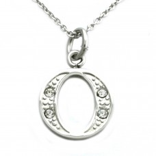 Stainless Steel Letter O Cubic Zirconia Alphabet Pendant