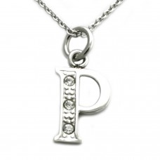 Stainless Steel Letter P Cubic Zirconia Alphabet Pendant