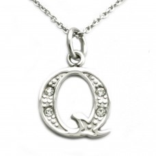 Stainless Steel Letter Q Cubic Zirconia Alphabet Pendant