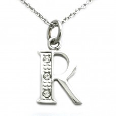 Stainless Steel Letter R Cubic Zirconia Alphabet Pendant