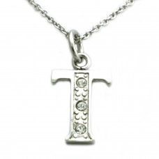 Stainless Steel Letter T Cubic Zirconia Alphabet Pendant