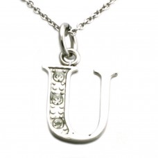 Stainless Steel Letter U Cubic Zirconia Alphabet Pendant