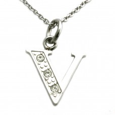 Stainless Steel Letter V Cubic Zirconia Alphabet Pendant